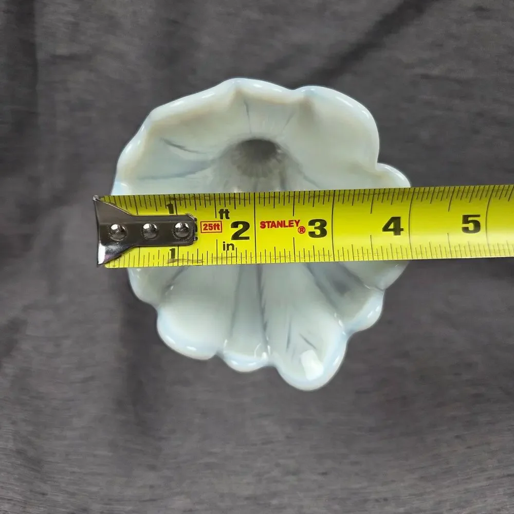 Vintage Fenton Opalescent Vase Strech Glass Swung Feathered White Ruffled 11.5